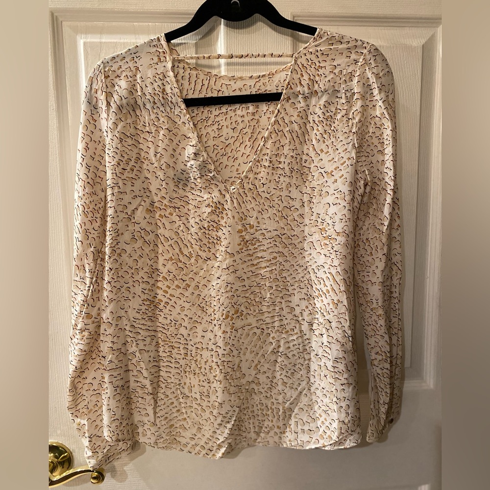 White House Black Market Long Sleeve Silk Blouse Size 0 - Picture 2 of 11
